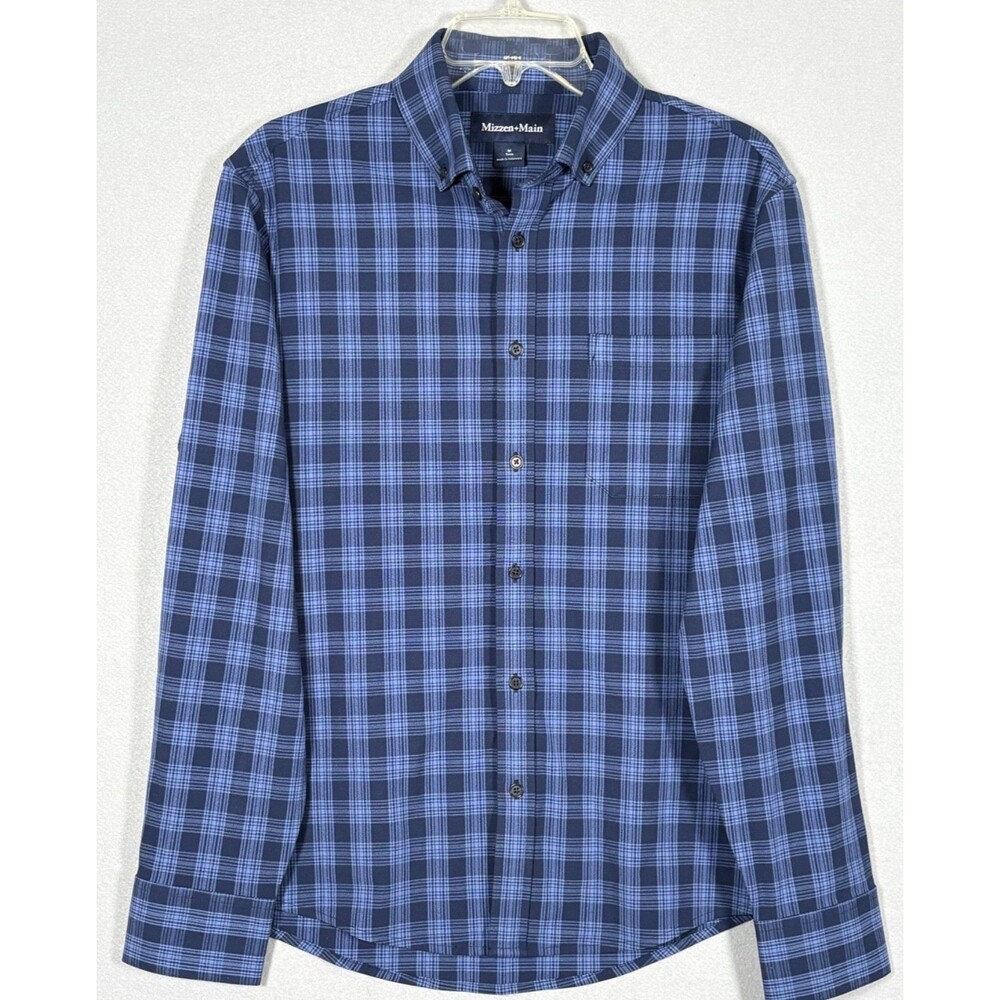 NWOT Mizzen Main City Flannel Shirt Mens M Blue Plaid Button Up Trim Fit